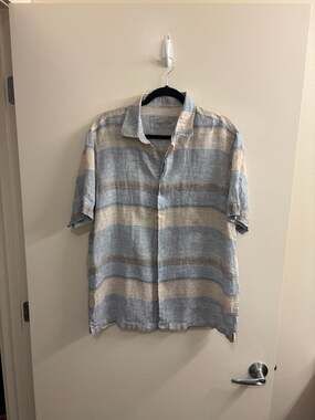 TASSO ELBA Large Men's Button Up Sunset Striped Shirt Short Sleeve A04